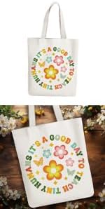 ANATTASOUL Canvas Tote Bag Boho Letter Reusable Cotton Bag for Women, Durable Cloth Shoulder Bags with Zipper Pockets for Shopping, Vacation, Work, Gym