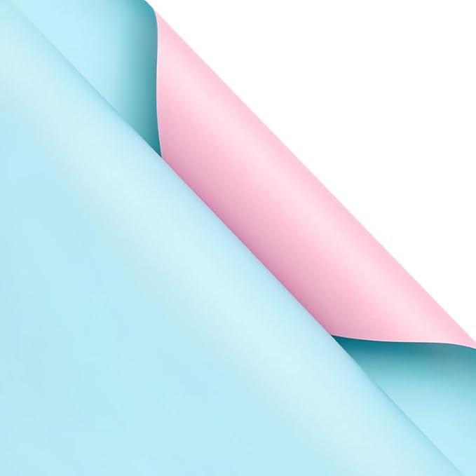 LeZakaa 20 Sheets Flower Wrapping Paper - Waterproof Reversible Floral Bouquet Paper - Sky Blue and Pink Design for Valentine's Day, Mother's Day, Parties, Birthdays, Weddings, Baby Shower