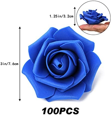 200pcs Royal Blue Artificial Foam Rose Flower Head, 3-Inch Blue Fake Flower Heads Stemless Flowers for DIY Crafts,Wedding Bouquets Party Baby Shower Home Decor (Royal Blue)