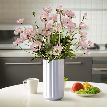 ATFL Pink Poppy Flowers Artificial for Wedding Decorations,12 Pcs Fake Faux Silk Poppies Bulk for Home Decor Table Centerpieces Floral Arrangement(23.5‘’, Pink)