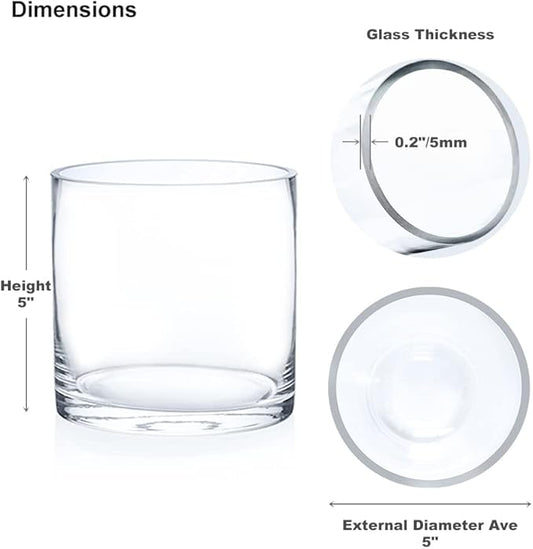 Enova Floral Set of 4 Clear Cylinder Glass Vase, 5W x 5H Inches Round Flowers Vase, Pillar Candle Floating Candle Holders, Floral Glass Vase for Home Office Decor, Wedding Centerpiece