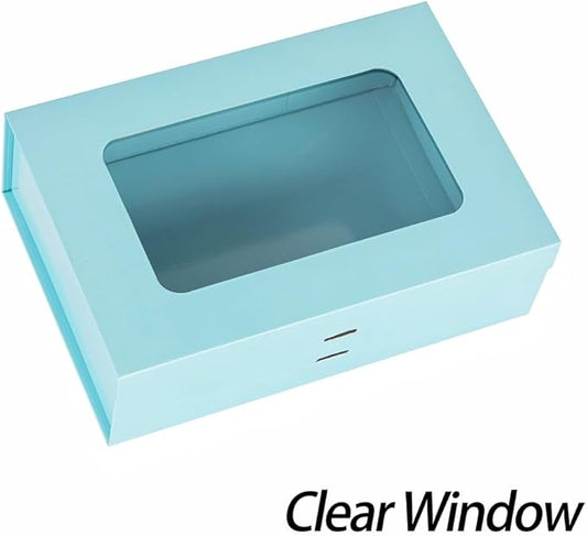 5 Pcs Blue Gift Box for Presents with Ribbon 10.8x7.5x3.5 Inches Clear Gift Box with Window Magnetic Closure Gift Boxes with Lids
