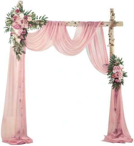 Wedding Arch Flowers with Drapes Kit (Pack of 3) - 2pcs Artificial Dusty Pink Deluxe Swag with 1pcs Sheer Drapes for Wedding Ceremony Backdrop Rose Floral Decoration Arbor Reception