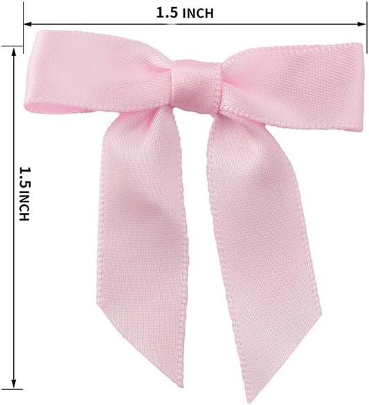 7Rainbows 50pcs Boutique 1.5" Pink Satin Ribbon Mini Bows for Craft Sewing Scrapbooking Wedding and Gift Wrapping