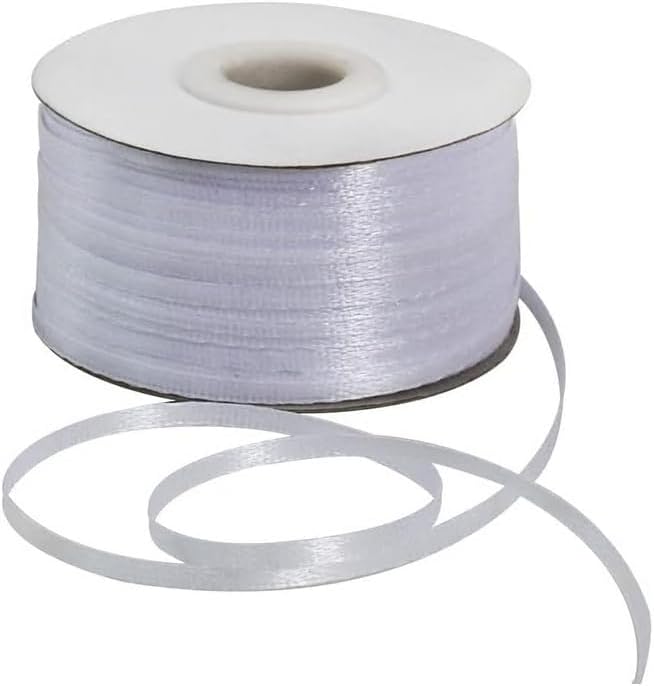 TONIFUL 1/8 Inch x 200 Yards White Thin Solid Satin Ribbon Giant Spool Double Face Ribbons for Crafts Hanging Tags Invitation Card Balloons Bouquet Hair Gift Wrapping Party Decoration