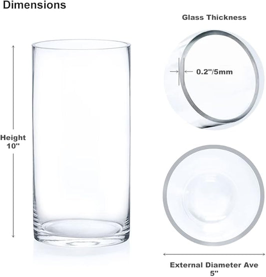 Enova Floral Set of 4 Clear Glass Cylinder Vase, 5W x 10H Inches Tall Clear Flower Vase, Pillar Candle Floating Candle Holders, Decorative Glass Vase for Wedding Centerpieces, Home Table Decor