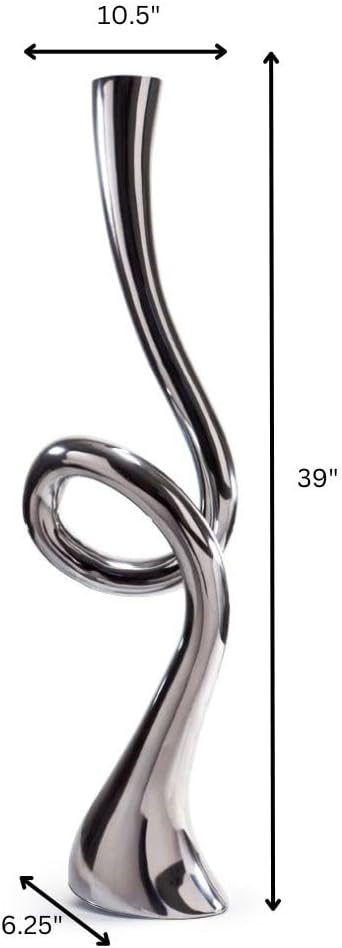 Modern Day Accents 3754 Corneta Tall Trumpet Vase, Silver Floor Vase for Pampas Grass, Flowers, or Faux Plants, Elegant Home Decor Accent for Living Room, Entryway, or Office, 38.5H