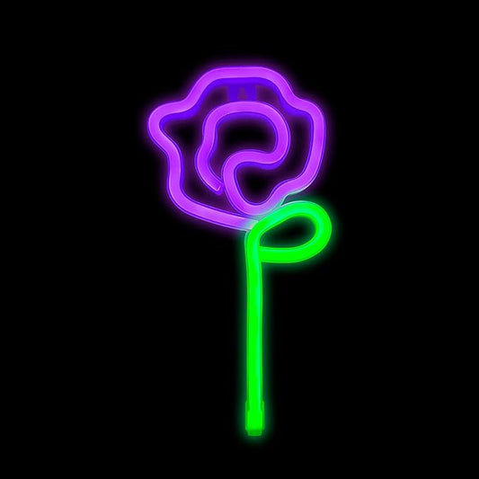 ENUOLI LED Neon Pink Rose Flower with Green Stem Wall Sign for Cool Light, Wall Art, Bedroom Decorations, Home Accessories, Party, and Holiday Decor Valentine's Day Present(Purple Rose)