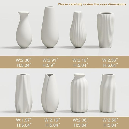 OERGKE White Ceramic Vase Set of 8, Small vases for Flowers with Painting Kit, Modern Boho Vases for Home, Living Room, Office, Farmhouse Decor, Dining Table, Bedroom, Kitchen Shelf