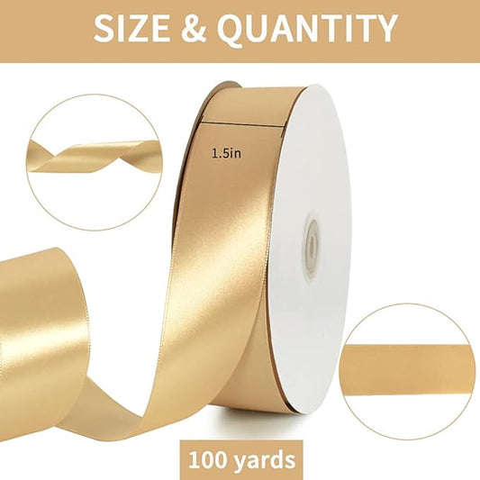TONIFUL Gold Satin Ribbons - 1-1/2 Inch 100 Yards Satin Ribbons for Gift Wrapping Flowers Bouquets Wrapping for Chair Sash Birthday Valentine's Day Wedding Christmas Party Decorations