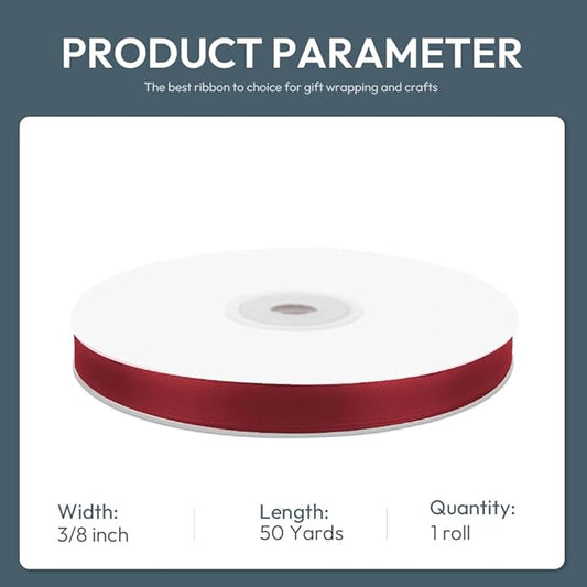 KMER LIFE 3/8" Wide x 50 Yards Wine Red Single Faced Polyester Satin Ribbon, Wine Red Satin Ribbon Perfect for Wedding Decor, Wreath, Crafts, Gift Wrapping & Other Projects (Wine Red)