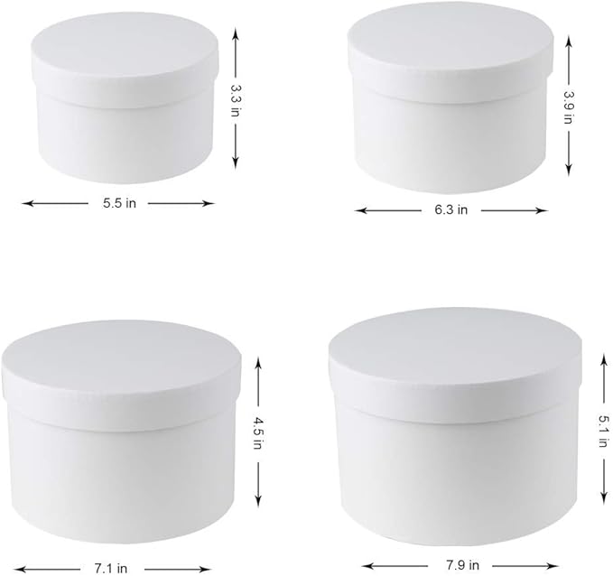 Briful Round Gift Boxes with Lids Set of 4 White Gift Box Assorted Sizes Nesting Gift Boxes for Presents Birthday Bridesmaid Wedding Valentines Christmas Party Favor Boxes