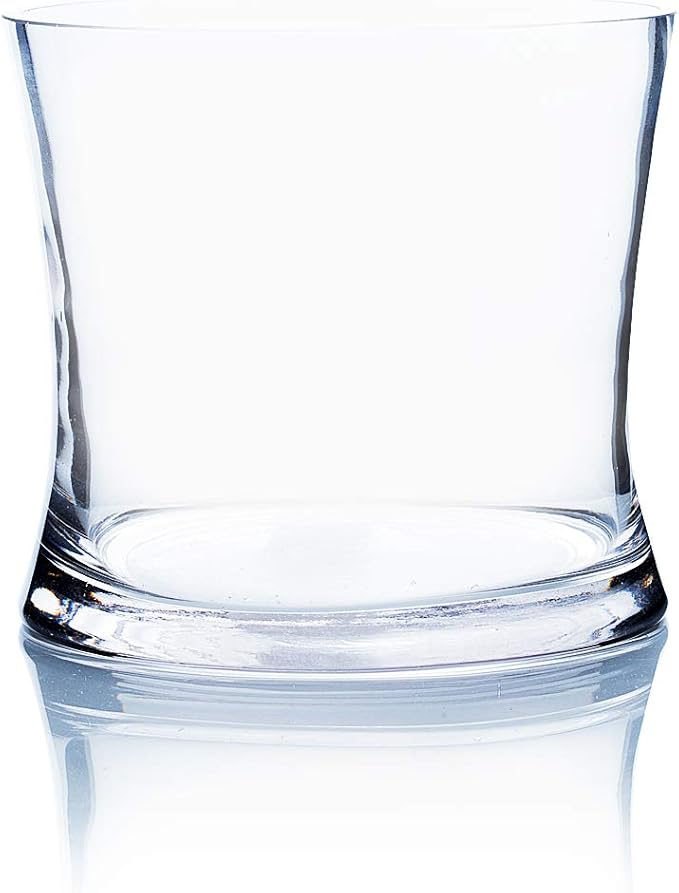 WGV Unique Bouquet Vase Bulk, 5.5" W, 5" H, Clear Short Hurricane Concaved Gathering Glass Floral Candle Holder, Home Wedding Event Decor, 12 Pieces (VHV0505)