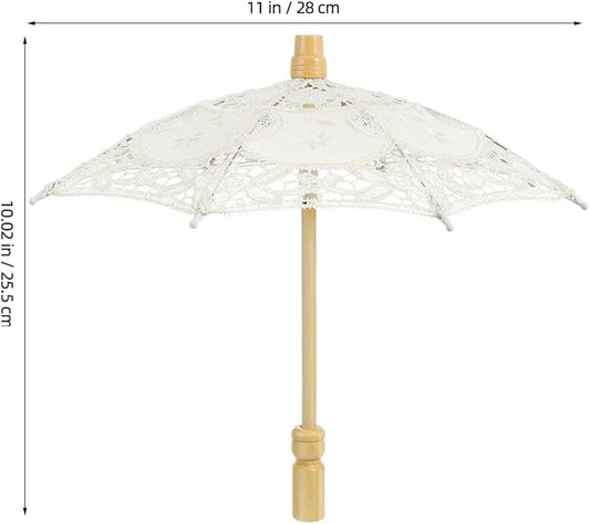 Bride Lace Parasol Umbrella 9.8 Inch Embroidered Cotton Wedding Photography Prop and Decorative Accessory for Bridal Ceremonies