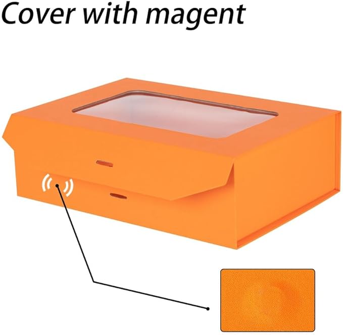 5 Pcs Orange Gift Box for Presents with Ribbon 10.8x7.5x3.5 Inches Clear Gift Box with Window Magnetic Closure Gift Boxes with Lids