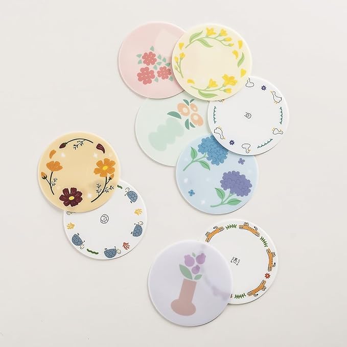FLT Silicone Colorful Coaster Set of 3, Non-Slip Drink Mat, Cute and Unique Printed Design (Made in Korea) (Pastel - Flower)