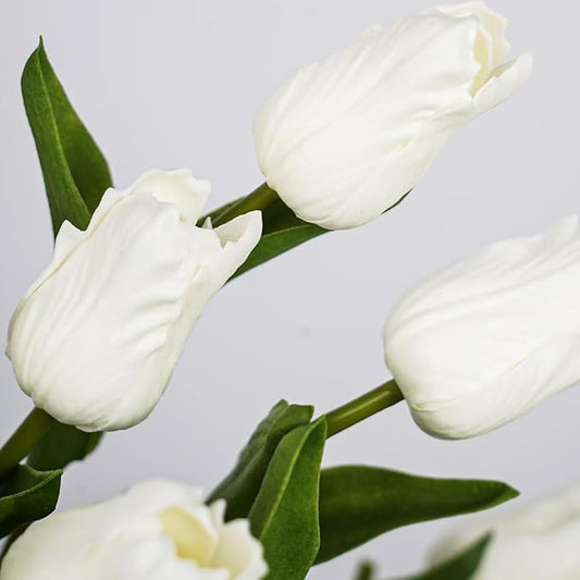 Melorca&Guilla Artificial Flowers,24Pcs 13.5inch White Tulips Fake Flowers,Real Touch Faux Flowers,Spring Décor Fake Tulips for Wedding Kitchen Shop Office Home Décor (24, White Tulip)