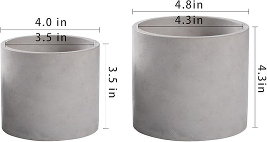 Ekirlin Planters for Indoor Plants, 3.5/4 Inch Plant Pots with Drainage Holes, Removable Rubber Stopper, Non-Slip Soft Pad - Grey Cement Concrete Planter for Most Indoor Outdoor Plants and Flowers