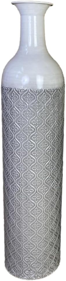 Leewadee Set of 3 Large Floor Vases – Decorative Tall Metal Vases in Grey White (28/22/17 inches) – Elegant Home Decor for Stylish Interiors