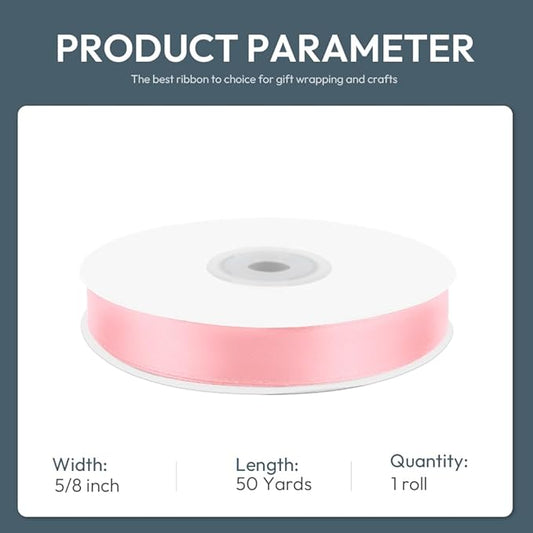 KMER LIFE 5/8" Wide x 50 Yards Pink Single Faced Polyester Satin Ribbon, Pink Satin Ribbon Perfect for Wedding Decor, Wreath, Crafts, Gift Wrapping & Other Projects (Pink)