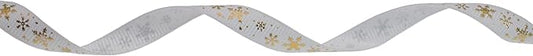 Gold Printing Snowflake Grosgrain Ribbon 25 Yard Each Roll 100% Polyester Woven Edge (3/8", White)