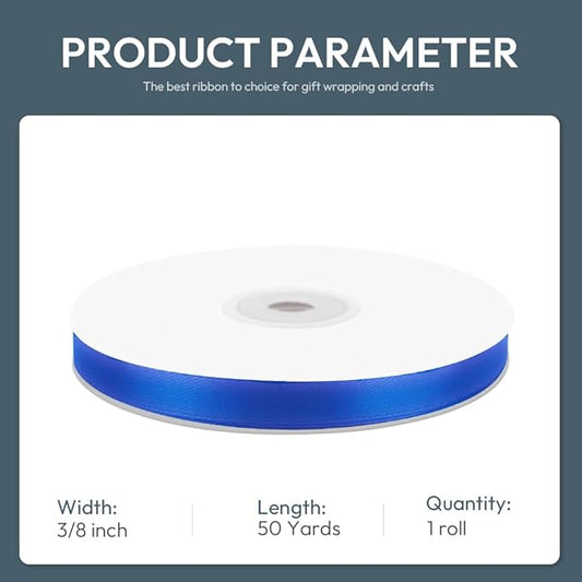 KMER LIFE 3/8" Wide x 50 Yards Royal Blue Single Faced Polyester Satin Ribbon, Royal Blue Satin Ribbon Perfect for Wedding Decor, Wreath, Crafts, Gift Wrapping & Other Projects (Royal Blue)