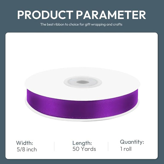 KMER LIFE 5/8" Wide x 50 Yards Purple Single Faced Polyester Satin Ribbon for Wedding Decor, Wreath, Crafts, Gift Wrapping & Other Projects