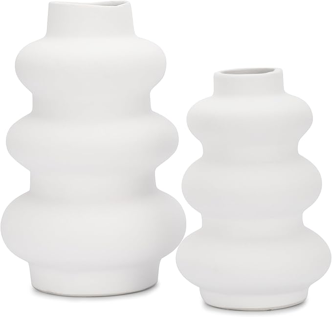 Ajuny Ceramic Vase Set of 2 – White Gourd-Shaped Vases for Centerpieces, Home Decor Living Room, Minimalist Room Decor, Modern Farmhouse Accent, Table Shelf Office Styling, Vases Home Decor Aesthetic.
