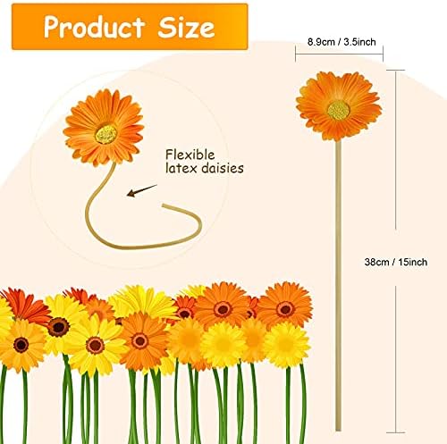 WILLBOND 18 Pieces Artificial Gerbera Daisies Flowers Fake Daisy Faux Boho Daisy Flowers Bouquet 15 in for Boho Birthday Decorations Wedding Home Decor (White,Pink,Yellow,Orange,Rose,Coral)