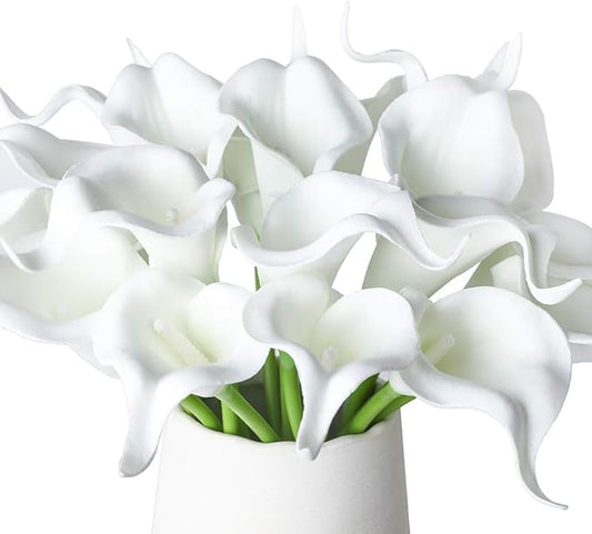 DuHouse 20Pcs Artificial Calla Lily Flower Real Touch Latex Flowers for DIY Wedding Bouquet Party Home Decor (Pure White)