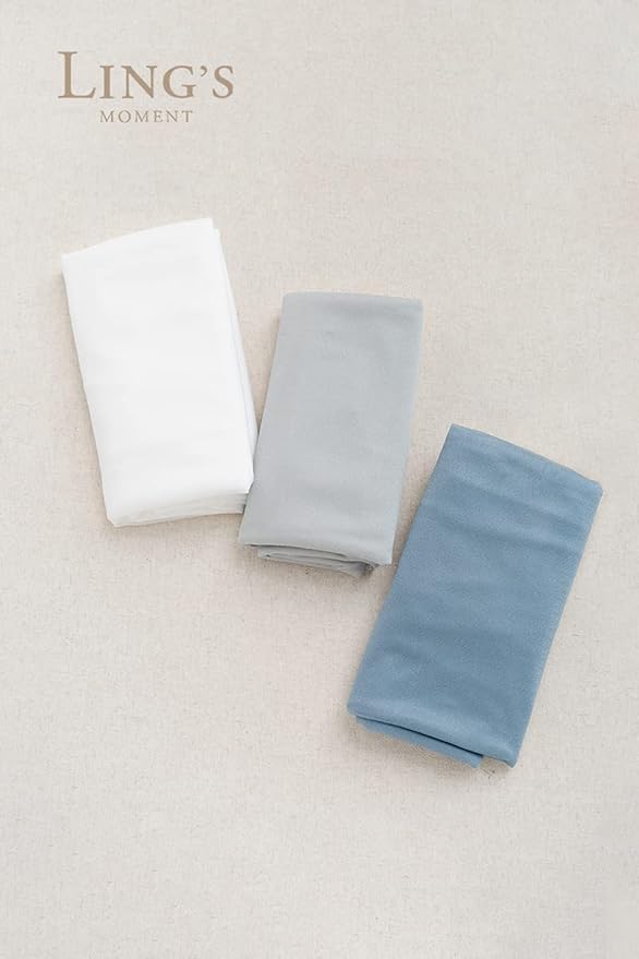 Ling's moment Wedding Arch Draping Fabric 3 Panels 20Ft Blue Chiffon Fabric,Sheer Hanging Drapes Arrangement for Wedding Ceremony Backdrop Party Swag Home Decor (Dusty Blue & Cool Grey & White)