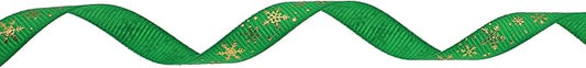 Gold Printing Snowflake Grosgrain Ribbon 25 Yard Each Roll 100% Polyester Woven Edge (3/8", Green)