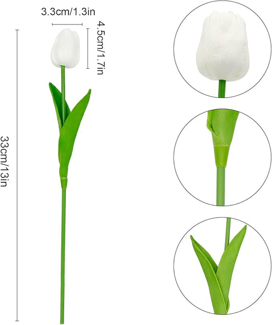 36 PCS White Tulips Artificial Flowers 13" PU Fake Flowers for Wedding Home Decor(White)