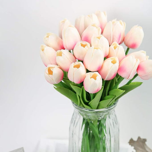 IPOPU 24PCS Pink Tulips Artificial Flowers Light Pink Tulips Fake Flowers for Tulip Flower Arrangements Home Decor Wedding Bridal Bouquet Party Baby Shower Centerpieces (Light Pink)