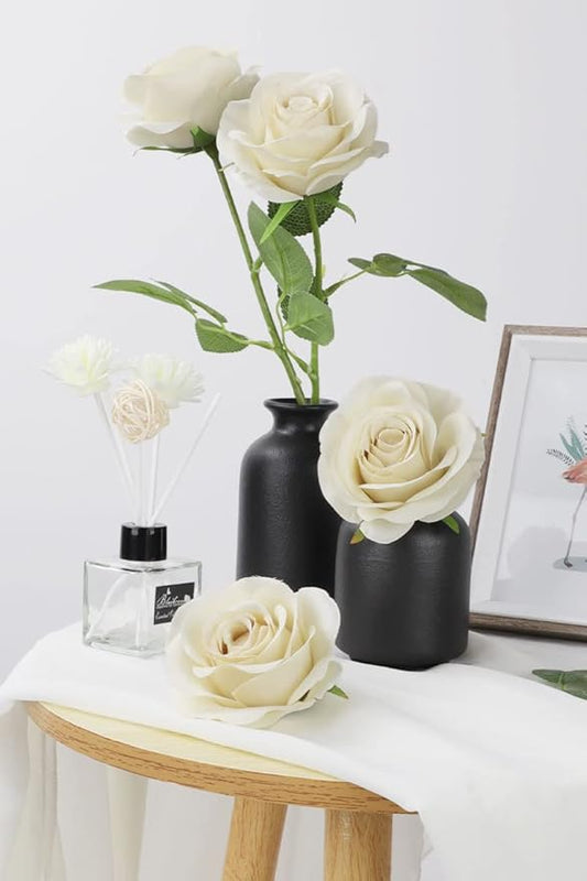 30pcs Roses Artificial Flowers Beige Silk Roses with Long Stems Fake Flowers for Wedding Bouquet Centerpices Decorations Party Bridal Baby Shower Home Decor