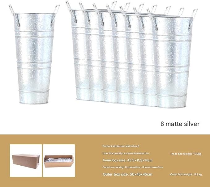 8 Pcs 10 Inch Large Galvanized Metal Vases Farmhouse French Flower Bucket Vases for Cut Flowers for Home D