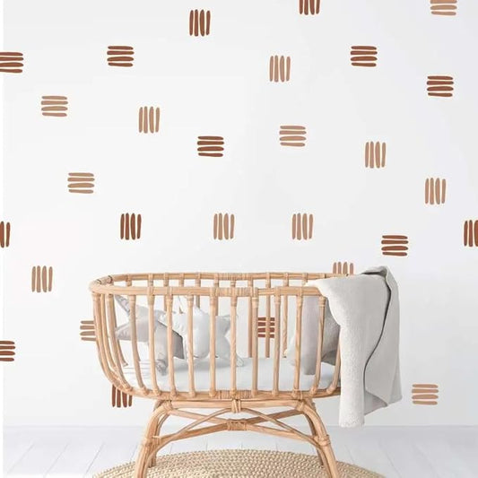 12x36 Inch Set Boho Three Line Brown Wall Decal- Geometrical Shape Themed DIY Boho Mural Set - 24 Pcs Wall Stickers for Kitchen, Nursery, Office Decor - 3.5x2.5 Inch Decals (Boho Line Brown)