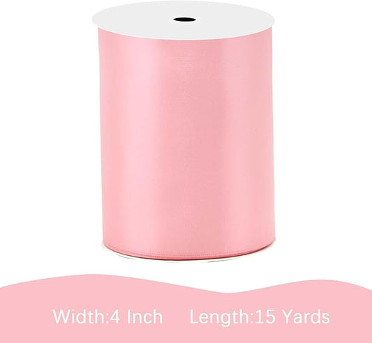 Pink Satin Ribbon 4 inch X 15 Yards Polyester Ribbon for Gift Wrapping Very Suitable for Weddings Party Hair Bow Invitation Decorations and More