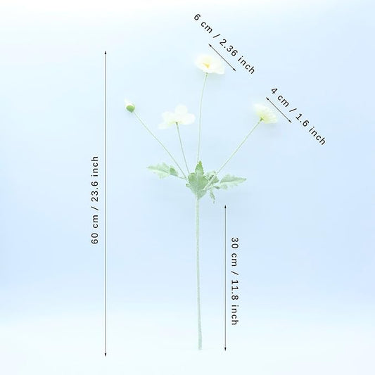 2 Pcs Artificial Fake Flowers Plants Poppies Silk Flower Arrangements Wedding Bouquets Decorations Plastic Floral Table Centerpieces for Home Kitchen Garden Party Decor Approx 23.6" High - White