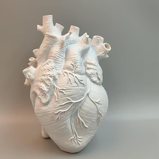 Heart Vase, Gothic Anatomical Resin Flower Pot Desktop, Human Heart Organ Shape for Dried Flower Arrangement on The Dining Table、Desktop Living Room Decoration (White)