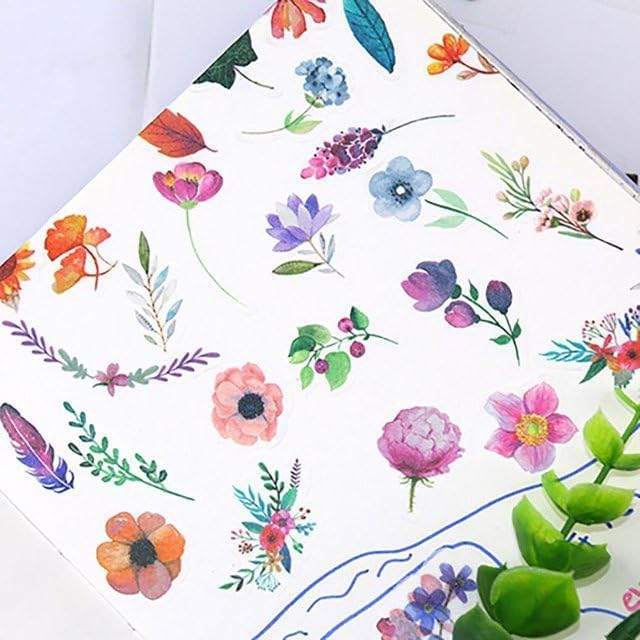 12sheets Watercolor Flower Stickers for Scrapbooking, Fresh Floral Summer Sticker Scrapbooking White Floral Plant Design, Small Decorative Stickers for DIY,Diary Decoration,Books Summer's GIF