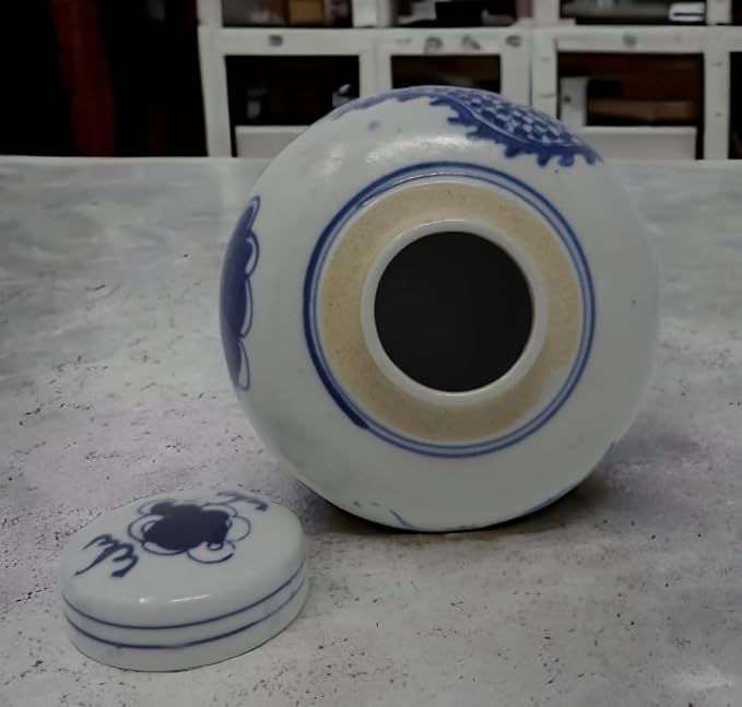 Festcool Retro Antique Like Style Blue and White Porcelain Dragon Ceramic Covered Jar Vase, China Ming Style, Jingdezhen (6.5 inches H)