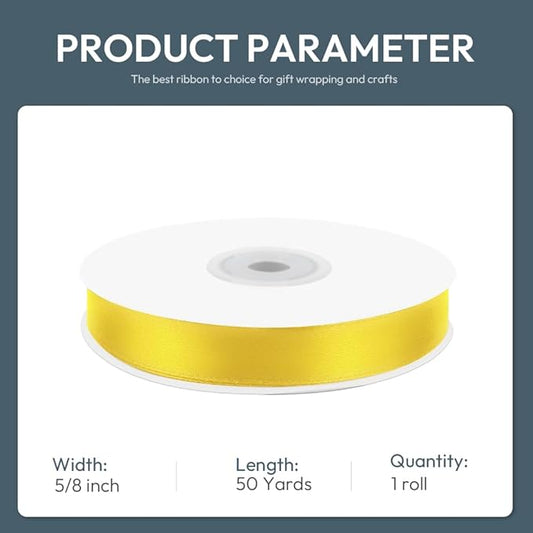KMER LIFE 5/8" Wide x 50 Yards Yellow Single Faced Polyester Satin Ribbon, Yellow Satin Ribbon Perfect for Wedding Decor, Wreath, Crafts, Gift Wrapping & Other Projects (Yellow)