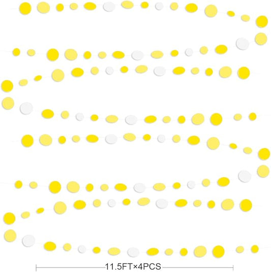 46 Ft Yellow White Circle Dots Garland Gradient Yellow Polka Dot Hanging Paper Streamer for Wedding Bridal Shower Birthday Baby Shower Engagement Bee Sunflower Lemon Theme Party Decorations Supplies