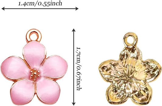 30 pcs Gold Plated Enamel Cherry Blossoms Flower Charms Pendan Cute Small Flower Pendants for Jewelry Making Kit Bracelet Necklace Earrings Keychain DIY Crafts Crafting