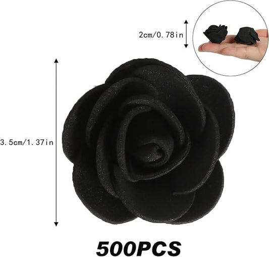 INSUNSIXMini Foam Rose Heads 500PCS Black Artificial Flower Foam Fake Flower Bulk for DIY Crafts Wedding Bouquets Baby Shower Centerpieces Floral Arrangements Party Tables Home Decorations(Black)