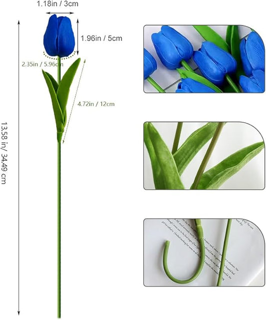 20pcs Blue Faux Tulips Flowers Fake Flowers Bouquets 13.5" Mother's Day Easter Valentine’S Day Gifts in Home Kitchen Wedding Dining Table Decorations Aesthetic No Odor