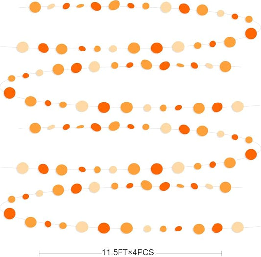 46 Ft Thanksgiving Fall Autumn Circle Dots Garland Gradient Orange Polka Dot Hanging Paper Streamer for Orange Wedding Bridal Shower Birthday Baby Shower Engagement Harvest Party Decorations Supplies
