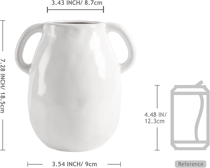 7 Inch Rustic White Ceramic Vase with Double Handles, Retro Farmhouse Glazed Clay Vases for Flowers, Decorative White Flower Vase for Bouquet, Home Dรฉcor, Table, Shelf, Kitchen, Living Room