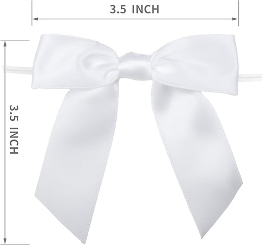7Rainbows 30pcs Boutique 3.5" White Satin Ribbon Twist Tie Bows for Tying Up Packages Gift Wrapping